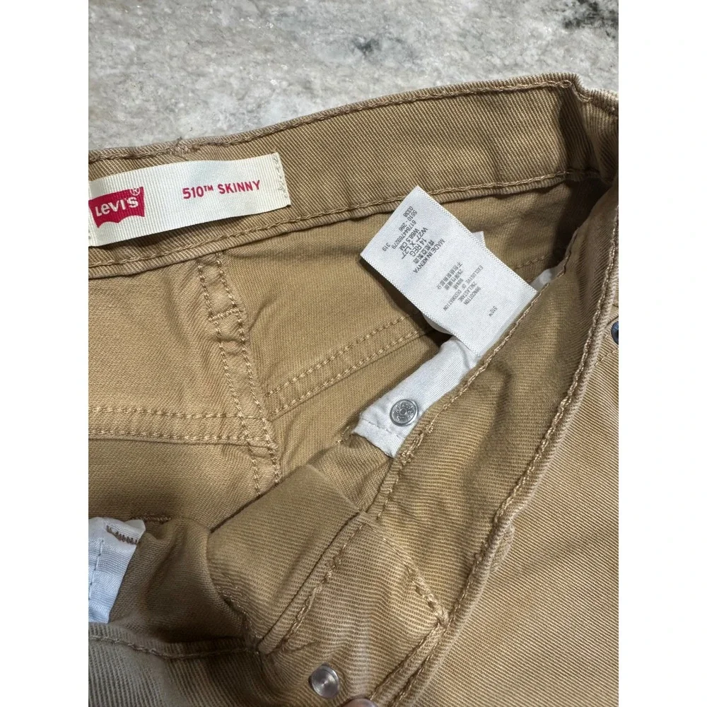 Levis 510 Skinny Kids Jeans Tan Khaki Stretch‎  Size 14 Reg W27 L27 55110-2119